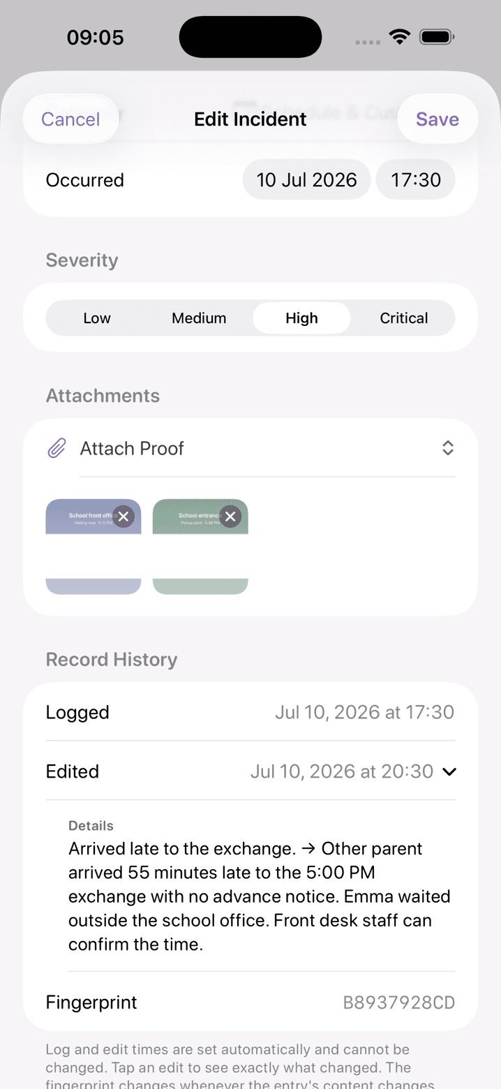 Oya Shield record history: an edit history that preserves the original entry