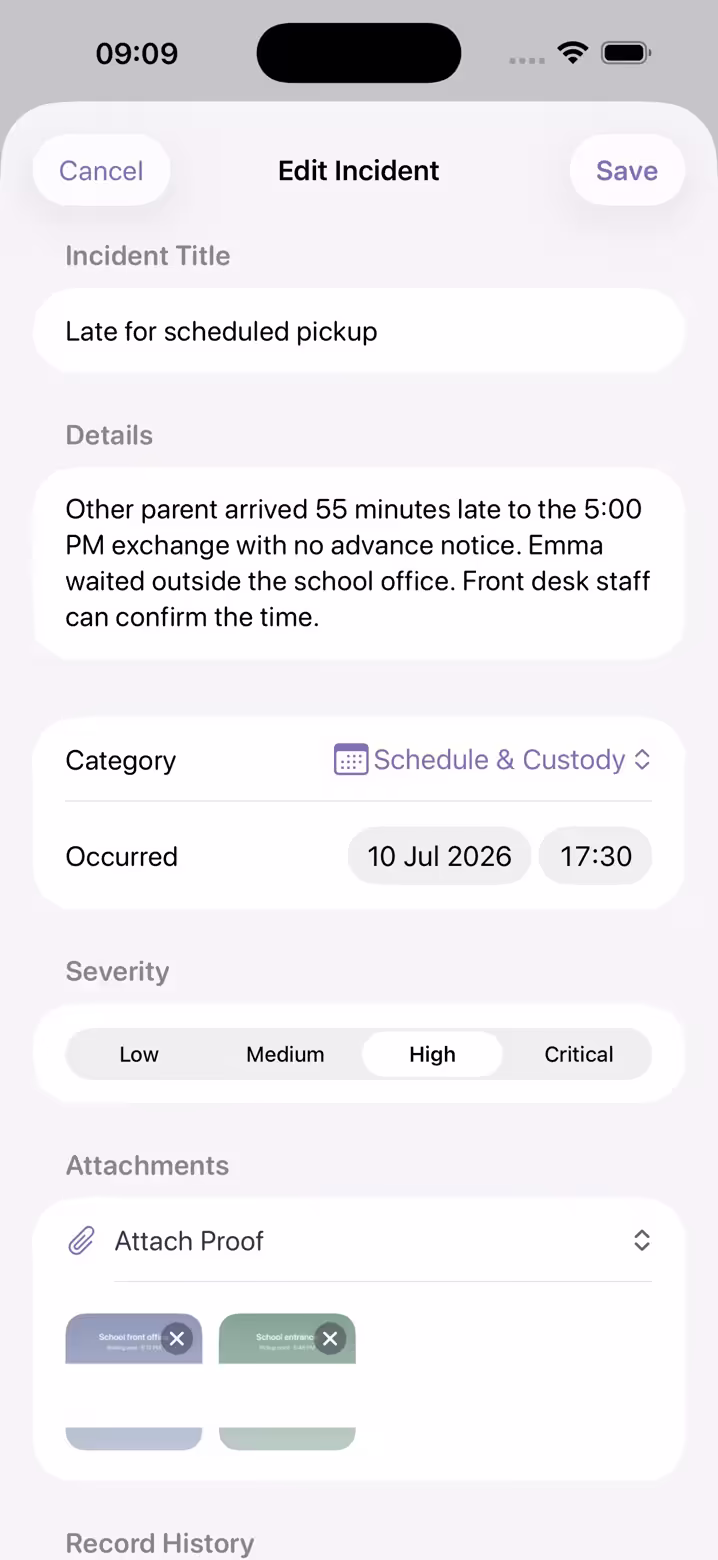 Logging an incident in Oya Shield: title, details, category, date occurred, and severity