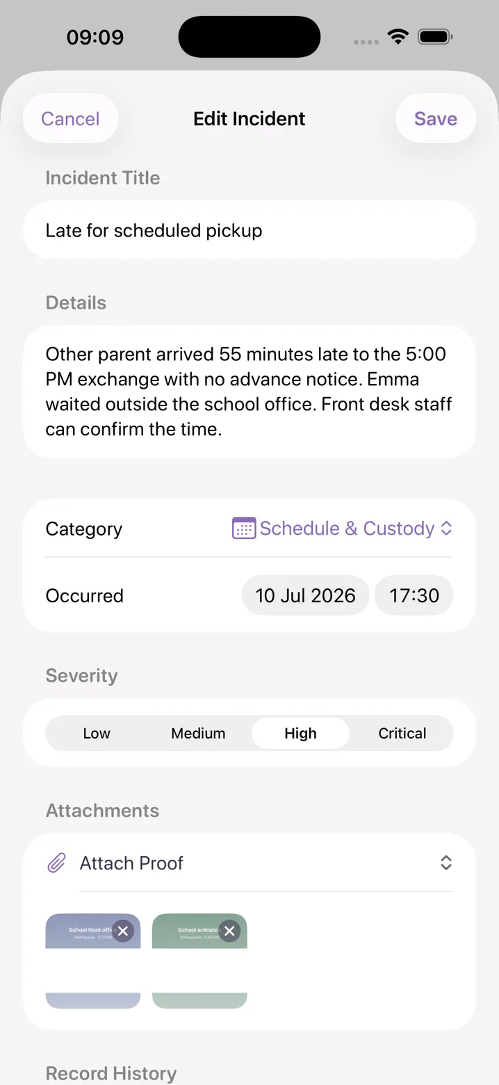 Logging an incident in Oya Shield: title, details, category, date occurred, and severity